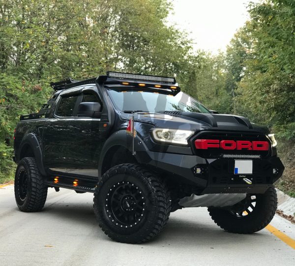 FR-SS-MBS30-L 2 Ford Ranger 2012+ Steel Side Steps (Black) With LEDs