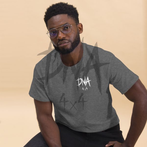 mens-classic-tee-dark-heather-front-2-645e08eca6a09.jpg DNA4x4 Printed T Shirt – White Logo