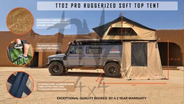 TUFF-TREK ® PRO-Ruggedised 1.4m Soft Top Tent + Optional annex Room