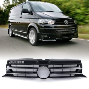 DLGR071-01-f50-50.jpg VW Transporter T5.1 09-15 Gloss Black Badged Front Bumper Grille Chrome Trim