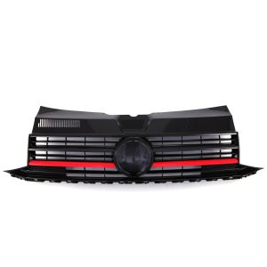 DLGR076-01.jpg VW Transporter T6 16-19 Gloss Black Badged Front Bumper Grille Red Trim