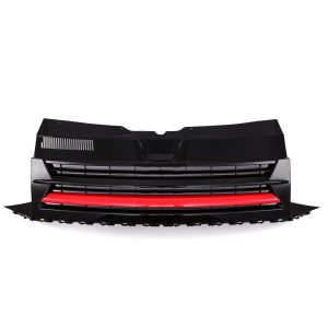 DLGR078-01.jpg VW Transporter T6 16-19 Gloss Black Badgeless Front Bumper Grille Red Trim