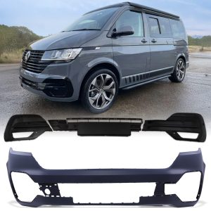 50-50-2-1.jpg VW Transporter T6.1 19-24 Highline Style Front Bumper With Fog Light Trims