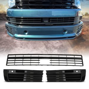 50-50-6-2.jpg VW Transporter T6 16-19 Gloss Black Lower Grille Trim Set For Models With Radar & Parking Sensors