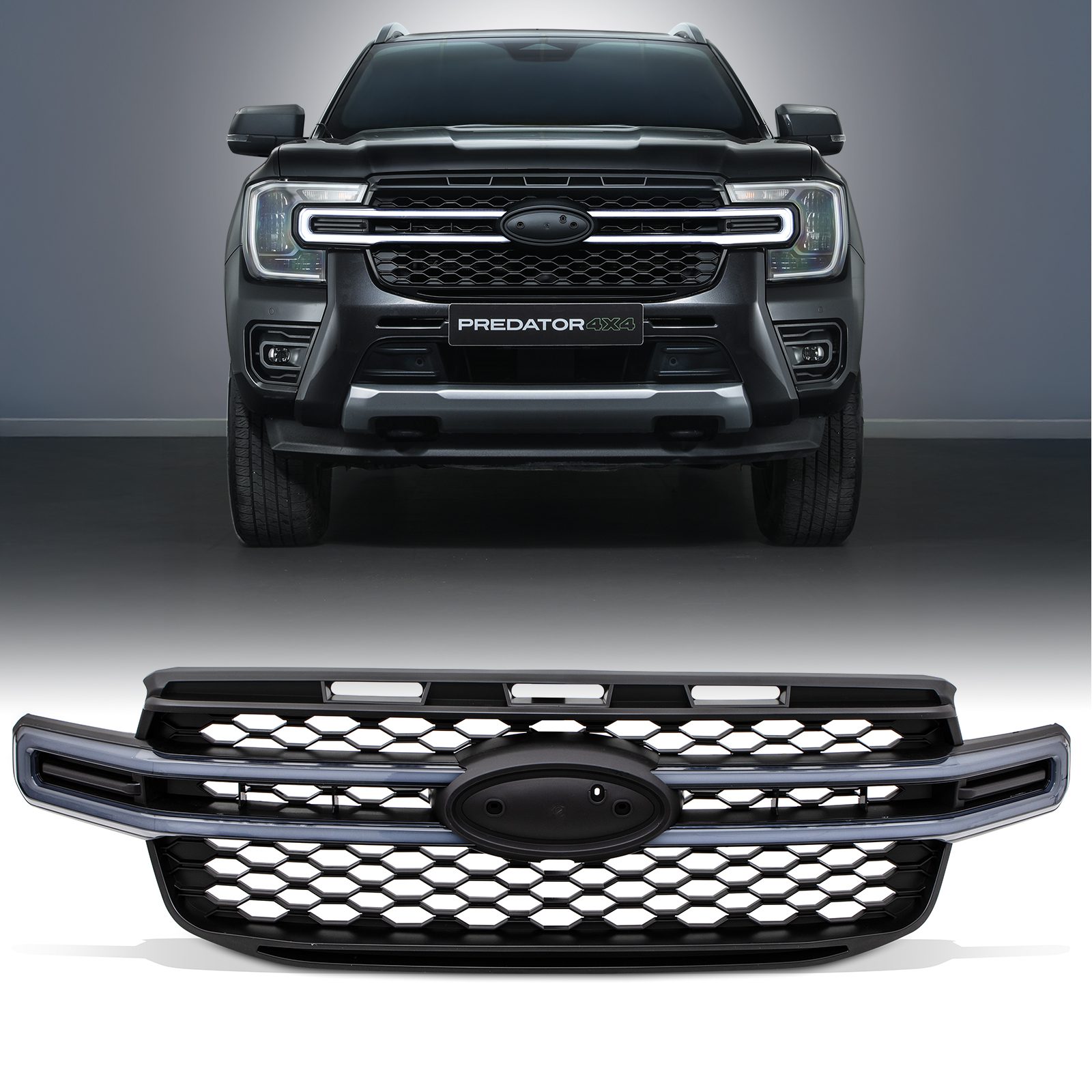 Ford Ranger T9 Wildtrak 2023+ Matte Black Dynamic LED DRL Grille