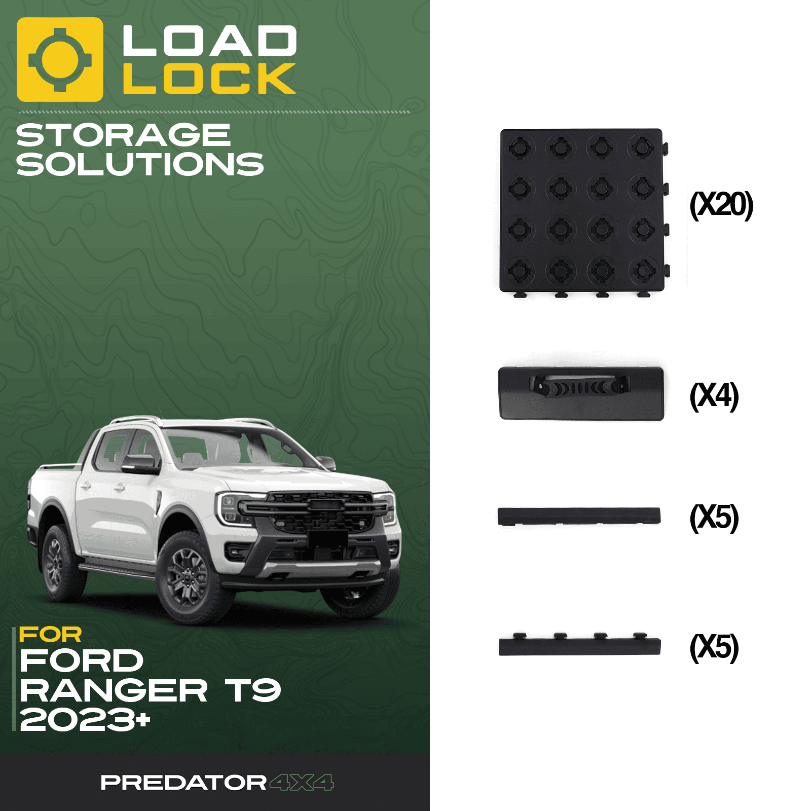 Ford Ranger T9 2023+ LoadLock Full Truck Bed Base Kit - 8 Anchors & 8 Stoppers