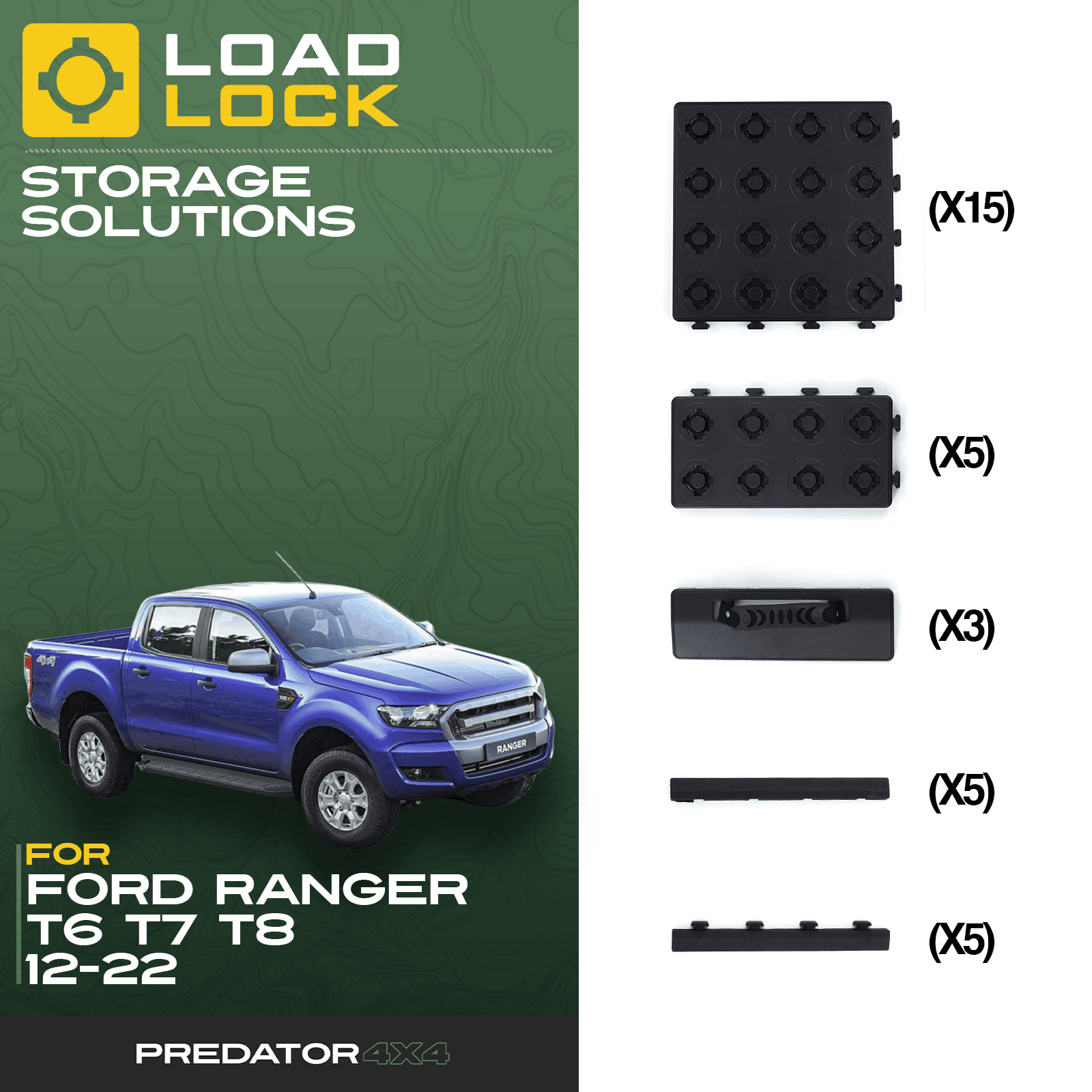 Ford Ranger T6/T7/T8 2012-2023 LoadLock Full Truck Bed Base Kit - Base Kit