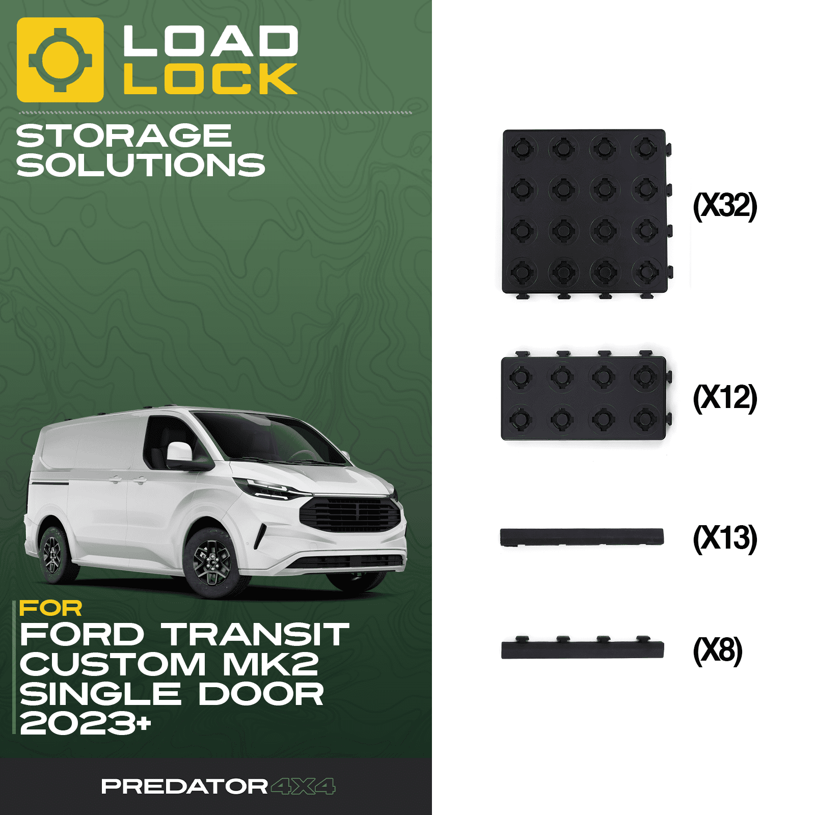 Ford Transit Custom MK2 SWB/LWB 2023+ LoadLock Full Load Bed Base Kit - 4 Anchors & 4 Stoppers , LWB