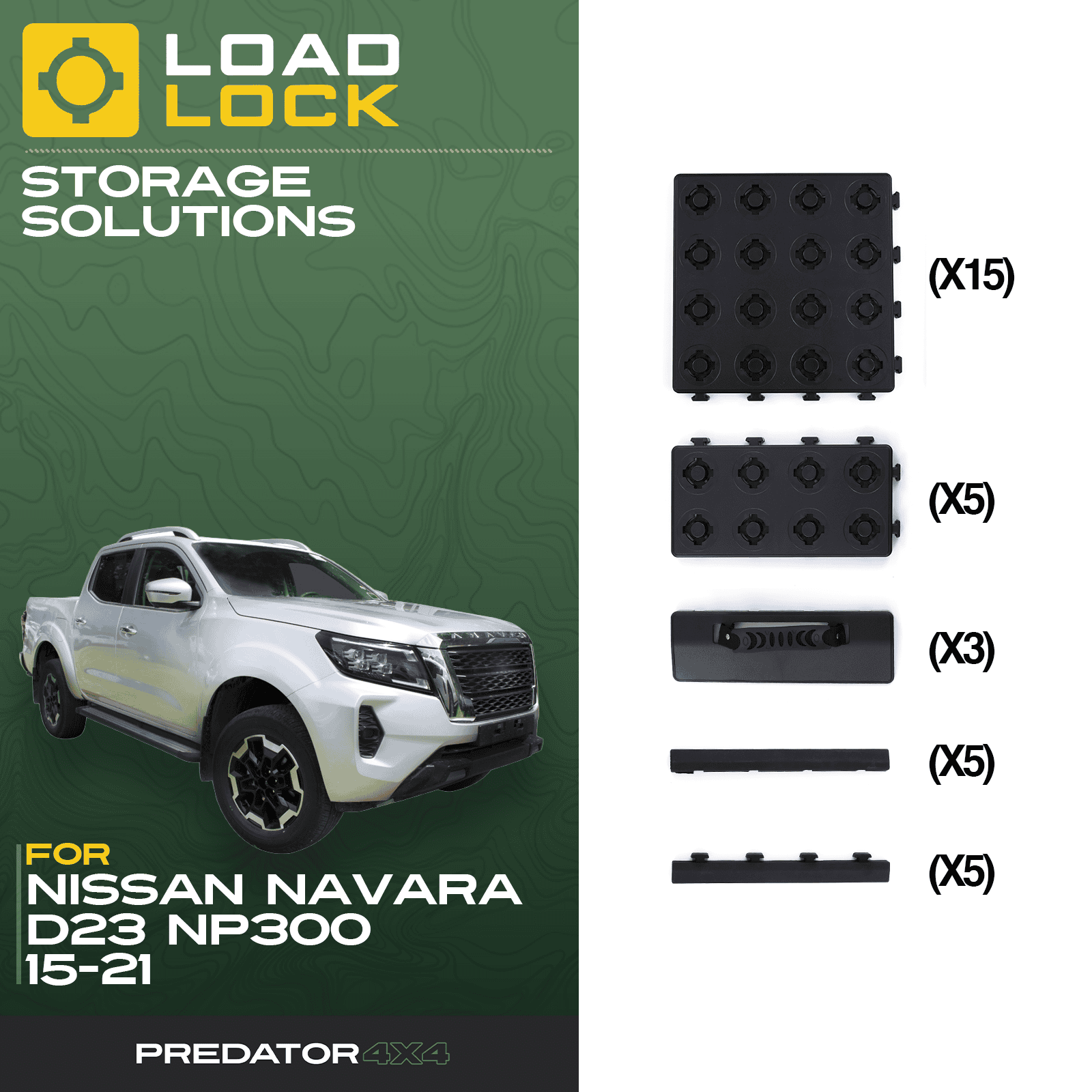Nissan Navara D23 NP300 2015-2021 LoadLock Full Truck Bed Base Kit - 6 Anchors & 6 Stoppers