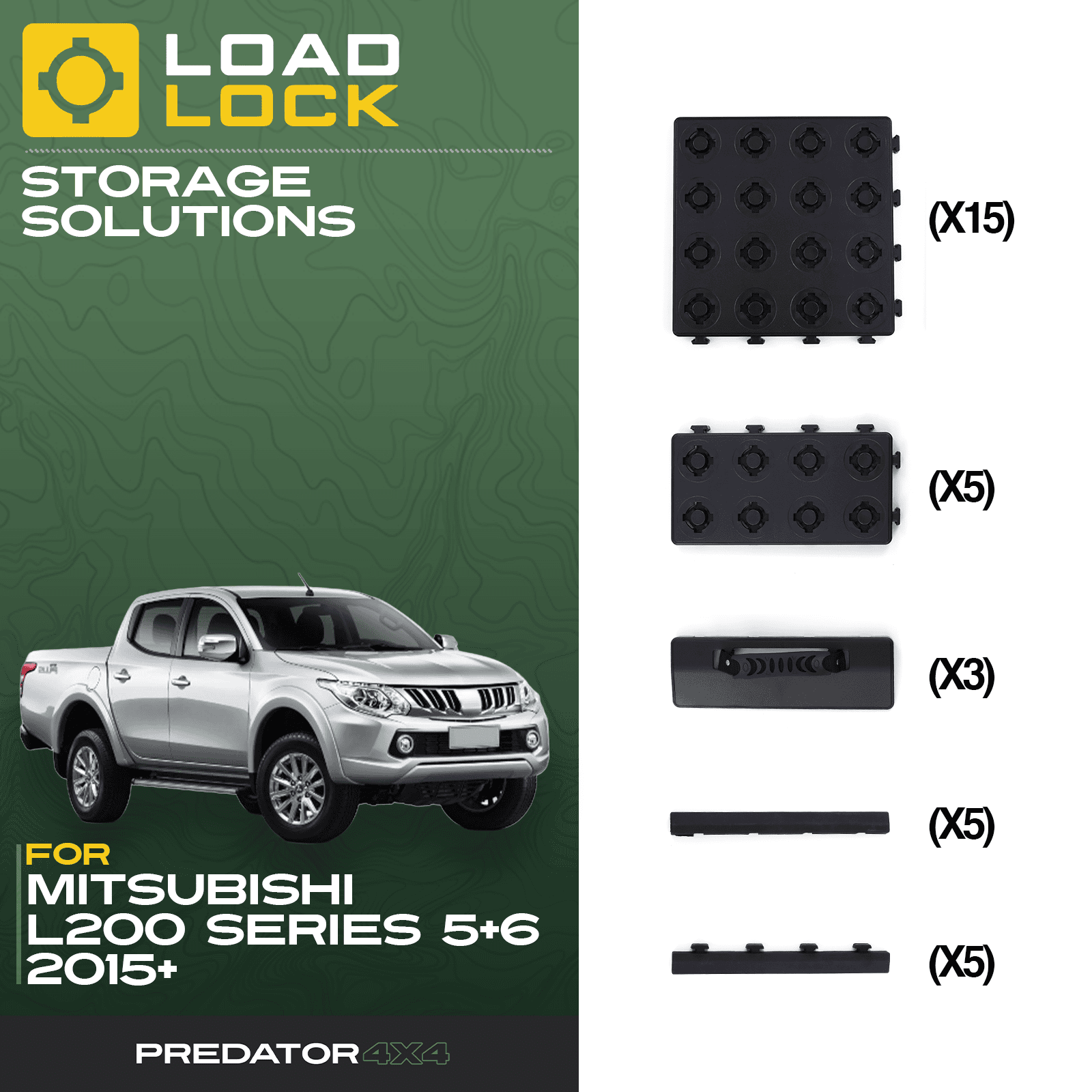 Mitsubishi L200 Series 5 & 6 2015+ LoadLock Full Truck Bed Base Kit - 4 Anchors & 4 Stoppers