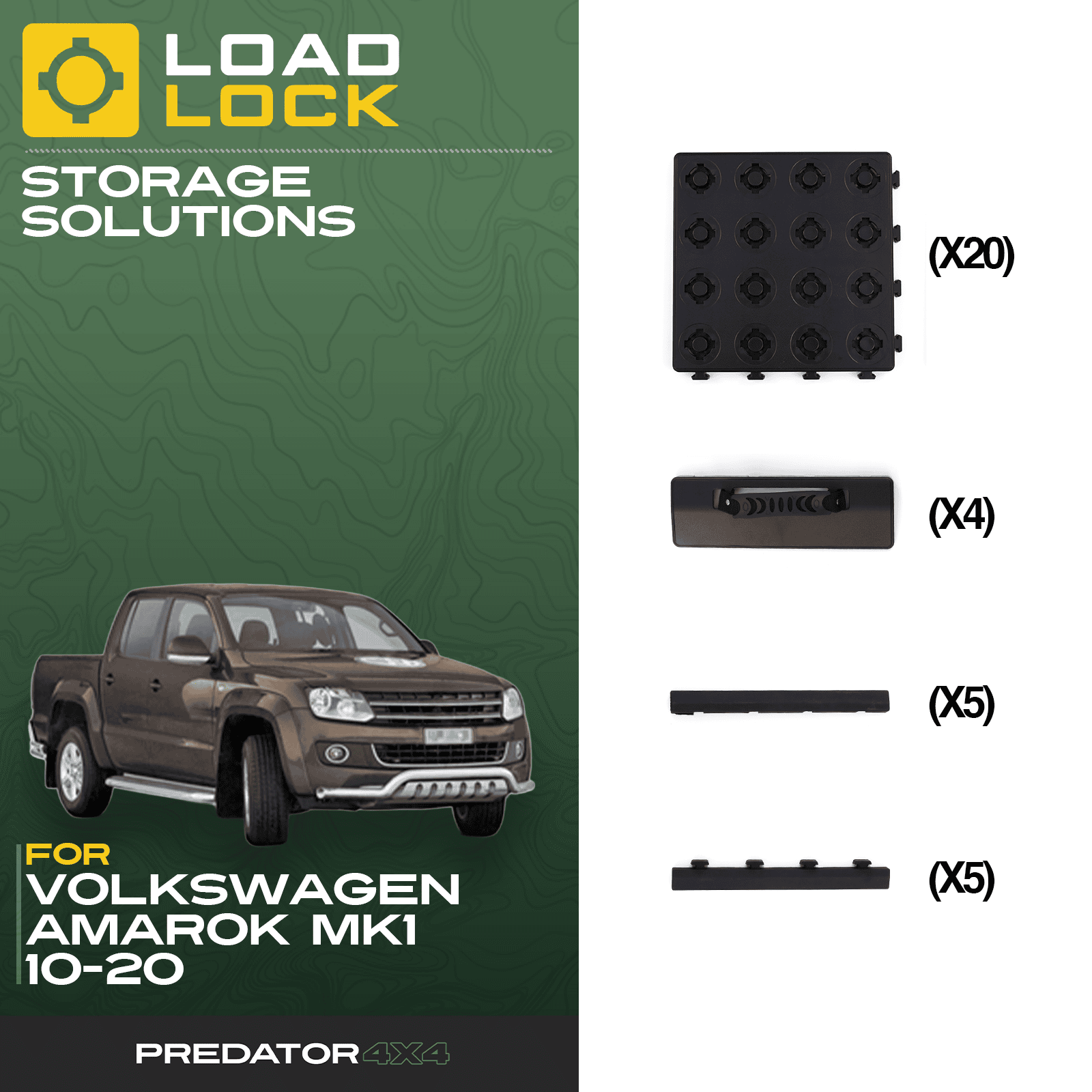 Volkswagen Amarok MK1 2010-2020 LoadLock Full Truck Bed Base Kit - 6 Anchors & 6 Stoppers