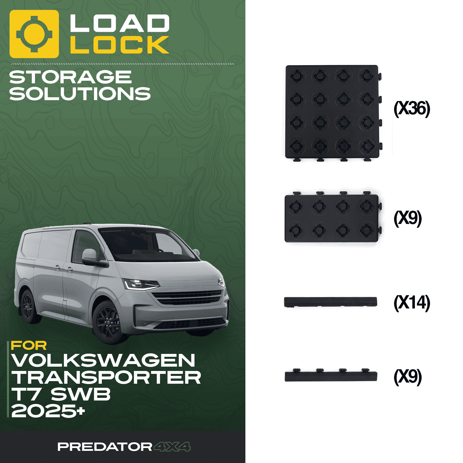Volkswagen Transporter T7 SWB/LWB 2025+ LoadLock Full Load Bed Base Kit - 4 Anchors & 4 Stoppers , LWB