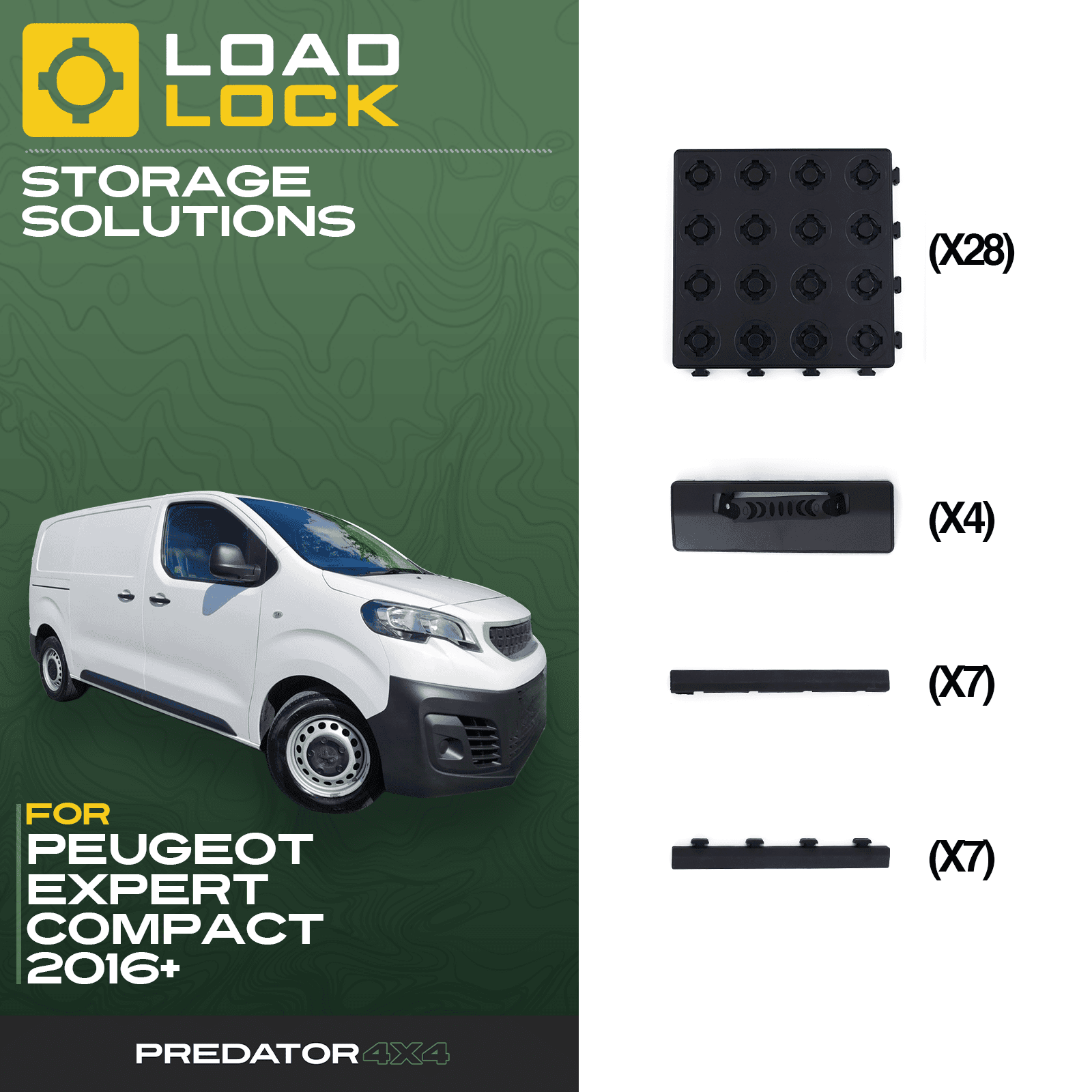 Peugeot Expert Compact/Standard/LWB 2016+ LoadLock Full Load Bed Base Kit - 6 Anchors & 6 Stoppers , Long
