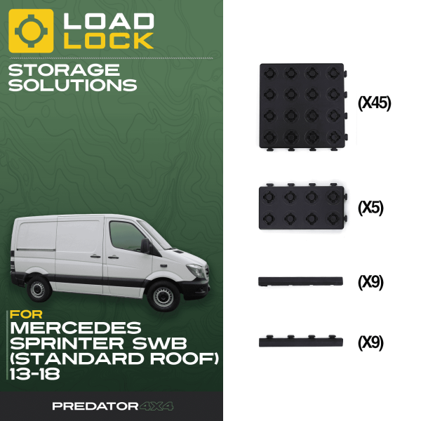 LoadLock Full Load Bed Base Kit Mercedes Sprinter SWB/MWB/LWB/XLWB 2013-2018 - 4 Anchors & 4 Stoppers , SWB (High Roof)
