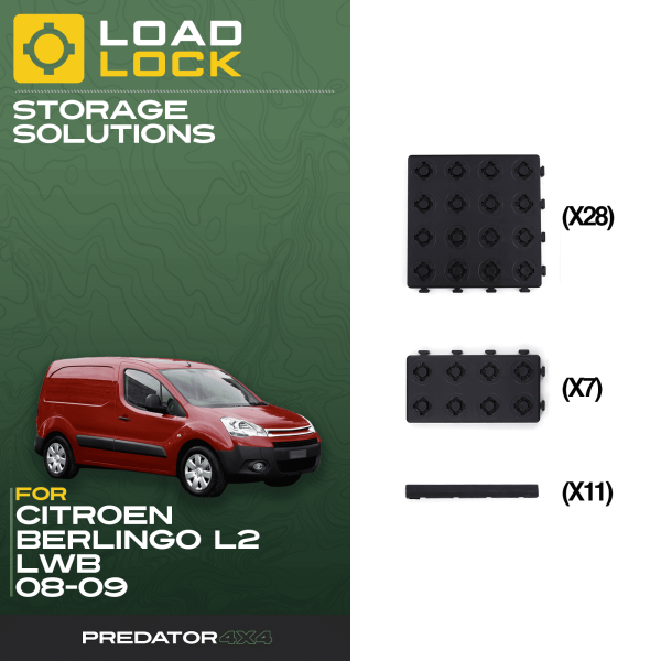 LoadLock Full Load Bed Base Kit Citroen Belingo / Peugeot Partner L2 LWB 2008-2019 - 4 Anchors & 4 Stoppers