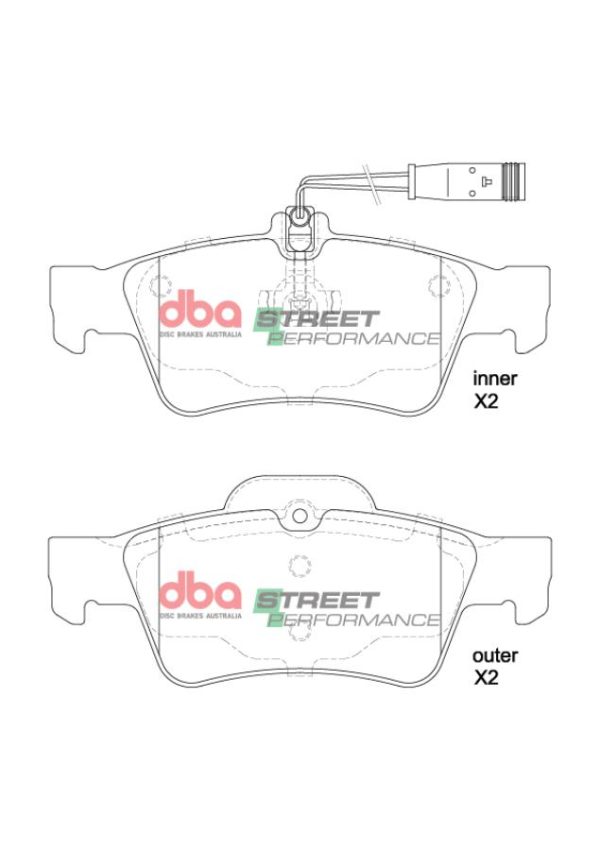 DBA Street Performance Rear Brake Pad Set 140.2 / 141.2 x 57.2 / 59.4 x 15.5 / 15.5mm for Mercedes CL-Class (C215) CL500 / Mercedes CL-Class (C216) CL500 & More