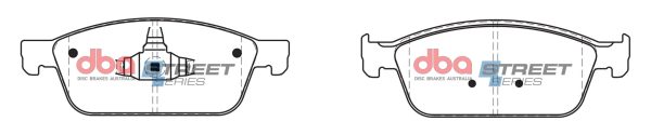 DBA Street Series Ceramic Front Brake Pad Set 179.7 x 65.3 x 17.0mm for Ford Focus (Mk3) / Ford Kuga (Mk2) / Ford Transit/Toureno Connect