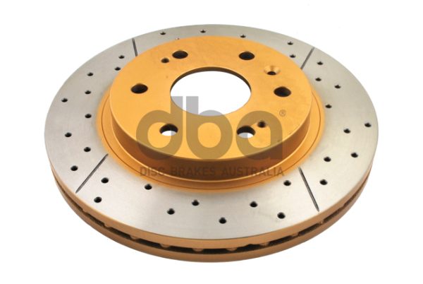 DBA2010X_LR_FRONT.jpg DBA Street Series X-Gold Drilled & Slotted Front Brake Disc 330 x 30mm for Cadillac Escalade / Cadillac Escalade ESV & More