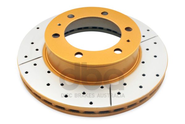 DBA Street Series X-Gold Drilled & Slotted Front Disc & Street Performance Pad Kit 297mm for Toyota Fortuner AN50/60