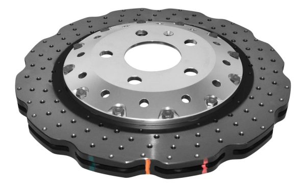 DBA 5000 Series Cross-Drilled & Dimpled Front Brake Disc 365 x 34mm Silver Hat for Audi R8 / Audi RS4 B8 / Audi RS5 B8
