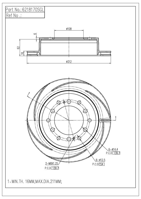 Pedders Rear Left Slotted Geomet Coated Brake Rotor Toyota Land Cruiser 150 series, GDJ150R 2015-Onward