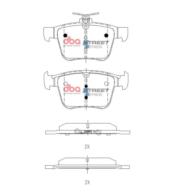 DBA Street Series Rear Brake Pad Set 123.0, 123.0 x 61.3, 56.4 x 15.0, 15.0mm for Audi S3 8V / Audi TTS quattro 8S & More