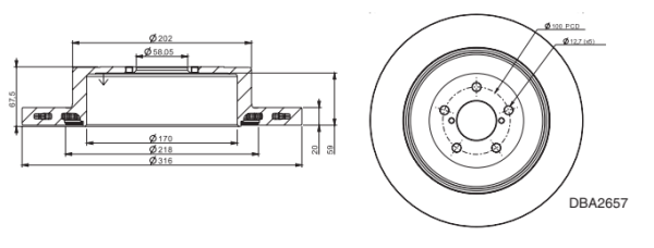 DBA Street Series Plain Rear Brake Disc 316 x 20mm for Subaru Forester / Subaru Impreza / Subaru Liberty