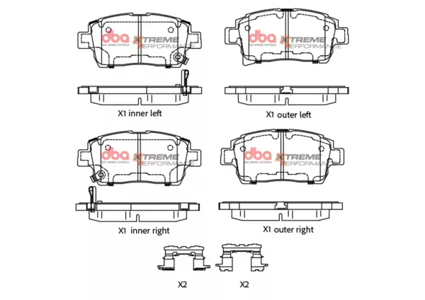 DBA Xtreme Performance Front Brake Pad Set 116.4 x 54.6; 51.4 x 15.9mm for Toyota Celica ZZT230 / Toyota MR2 (Mk3) & More
