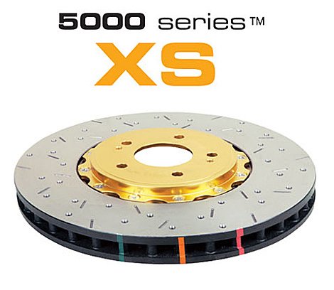DBA 5000 Series Cross-Drilled & Slotted Front Brake Disc 355 x 32mm Gold Hat for Chevrolet Corvette (C6) Grand Sport / Chevrolet Corvette (C6) Z06